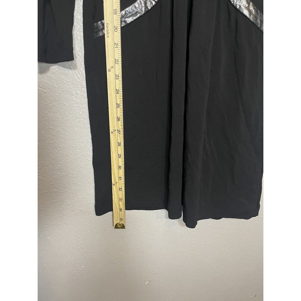 Lafayette 148 Size 6 Black Dress‎ Metallic Silver Trim Ruched Sides Stretchy - Picture 4 of 8